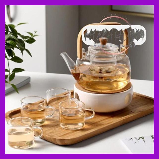 Teko Teh Kopi Dengan Saringan Kaca / Ceret Kaca Pemanas Air 1 Ltr Dengan Saringan Infuser Tahan Pana