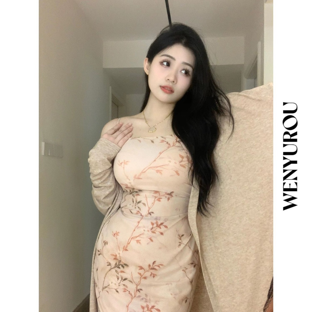 dress floral korea Hangat dan Lembut【Asap dan Hujan Ke Jiangnan】Gaun Retro Setelan Panjang Bunga Mus