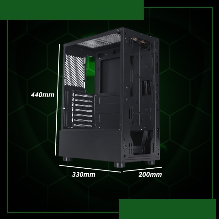 Casing Power Up Raptor Black Strike 1631 Gaming Case ATX include 3 FAN - Hitam