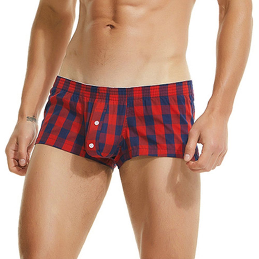 Men Plaid Boxer Shorts Cotton Underwear Mens Boxers U Convex Pouch Home Underpants Pajama Sleep Bott