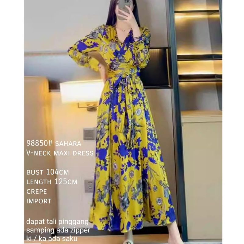 MDLV ~ 98850# Sahara V-neck Dress Maxi Flower