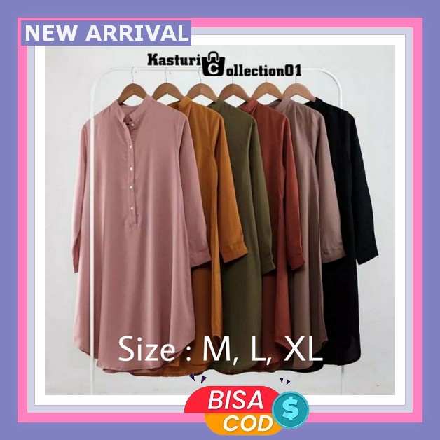 212 214 Tunik Dress Motif Bunga Kerah Bulat Bahan Ceruty Lapis Furing Dan Crinkel Kancing Depan Warn