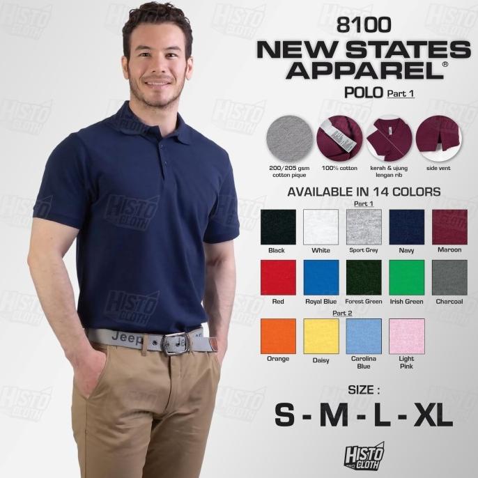 NSA Polo Premium Cotton 8100 New States Apparel S M L XL Original