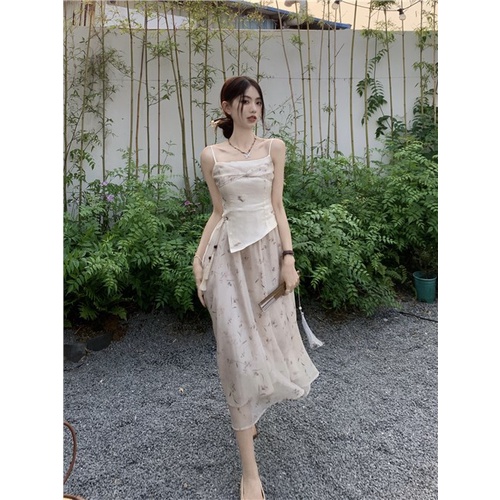 ♞✁☸Dipotong atas musim panas baru gaya Cina gaya nasional pencetakan strapless strapless dress one shoulder strap top chic cardigan suit untuk wanita #COD