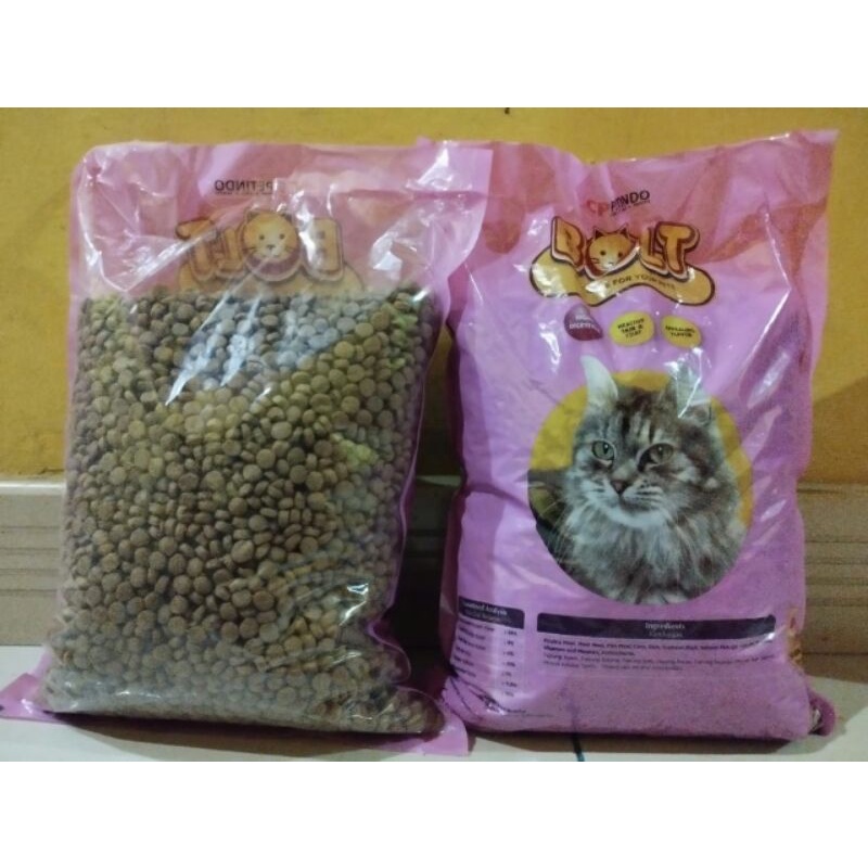 bolt pakan kucing repack 1kg/ bolt makanan ikan 1kg