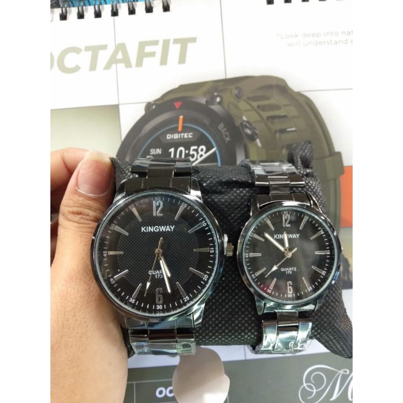 Jam Tangan Couple Pria Wanita Kingway Polos Rantai Stainless Steel Analog