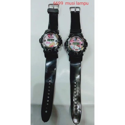 Jam Tangan Anak Karakter kode 513G 513 6699 sport hitam musik lampu