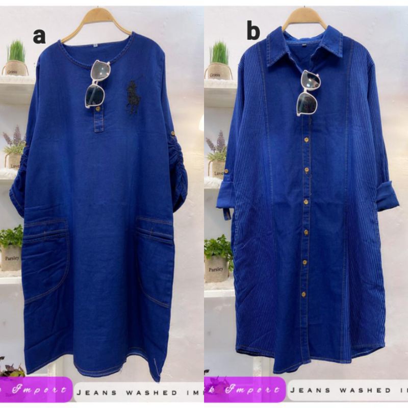 T881 TUNIK IMPORT JEANS WASHED SERIES ATASAN BLOUSE WANITA MUSLIMAH KEKINIAN VIRAL ORIGINAL REAL PIC