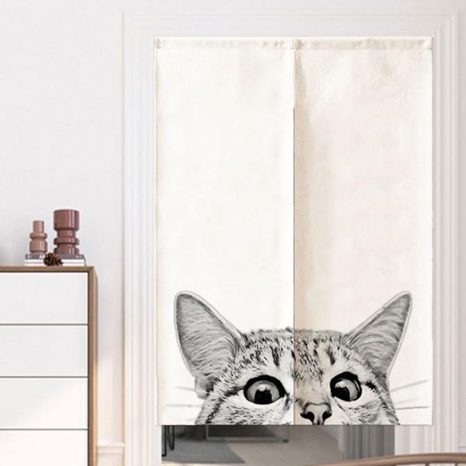 DISKON Noren Tirai Jepang Tirai Pintu Tirai Dekoratif motif Kucing MURAH