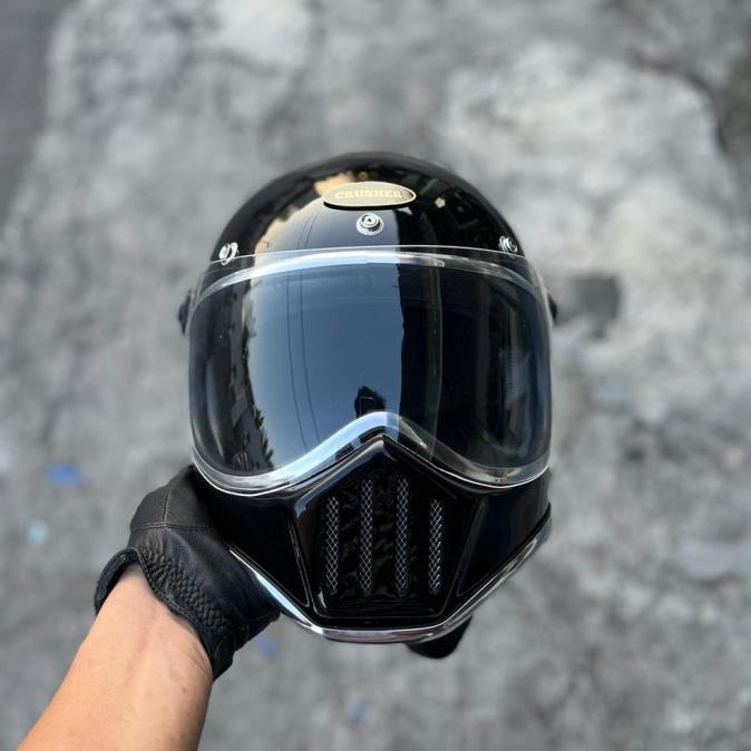 Helm Cakil Custom Hitam Glossy Langka Helm Retro Classic Vintage