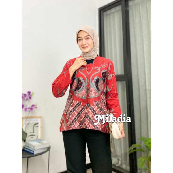 Baju Atasan Wanita Batik Blus Kantor Seragam Lengan Panjang