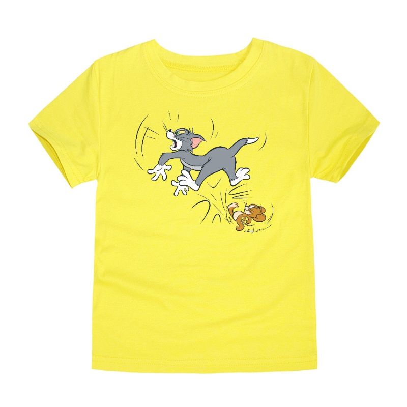 Kaos Anak Lengan Pendek Tom&amp;Jerry kick Baju Anak Atasan Anak Oblong Unisex 2-16Th Cod