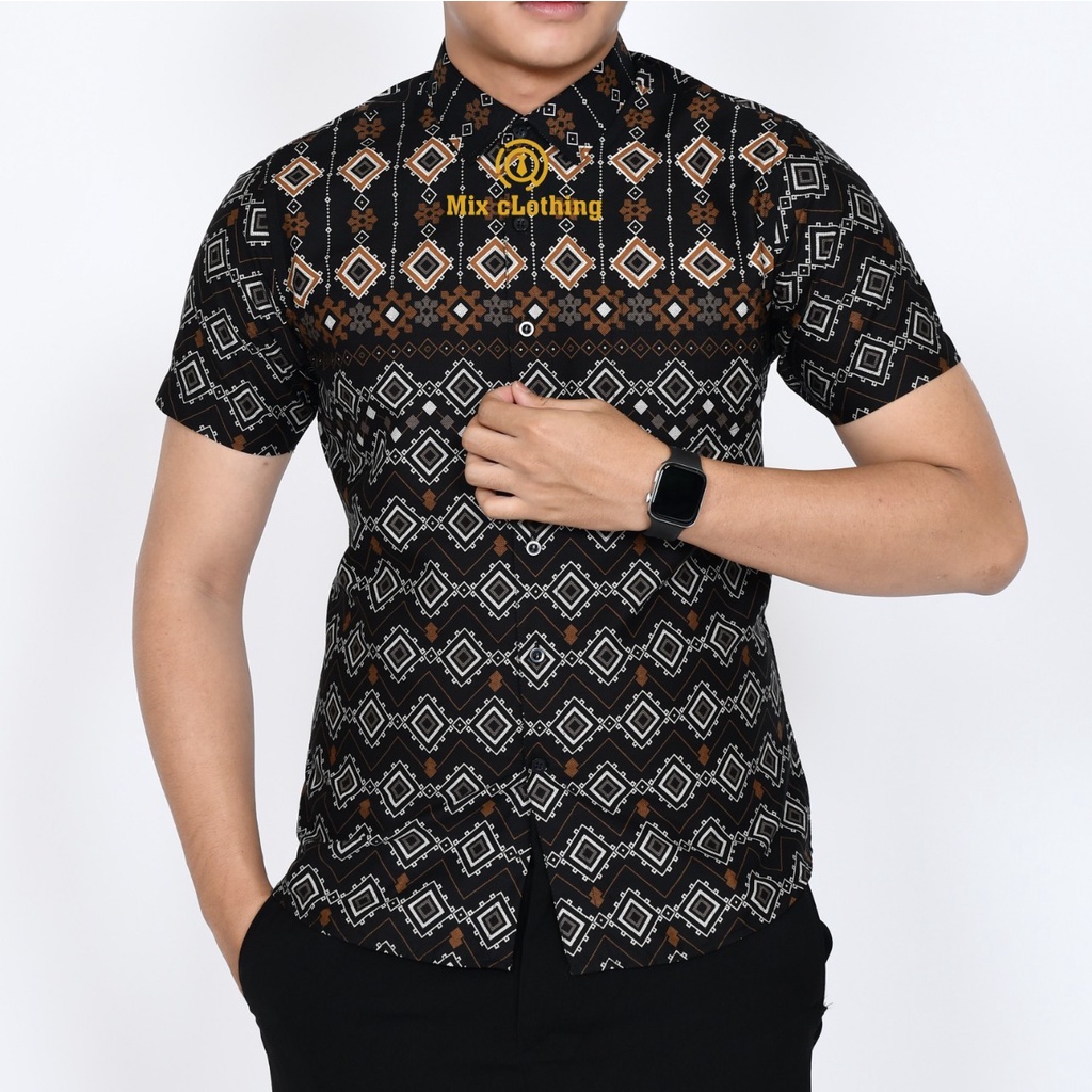 Baju Batik Pria Slimfit Kemeja Lengan Pendek Slim Premium Kode 1902