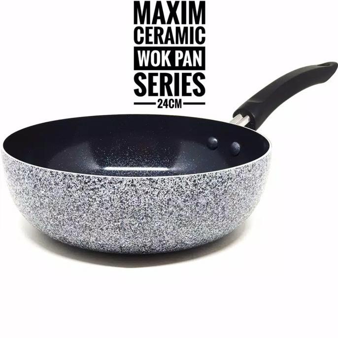 Maxim Neostone Deep Wok Marble Ceramic Wajan Penggorengan Anti Lengket
