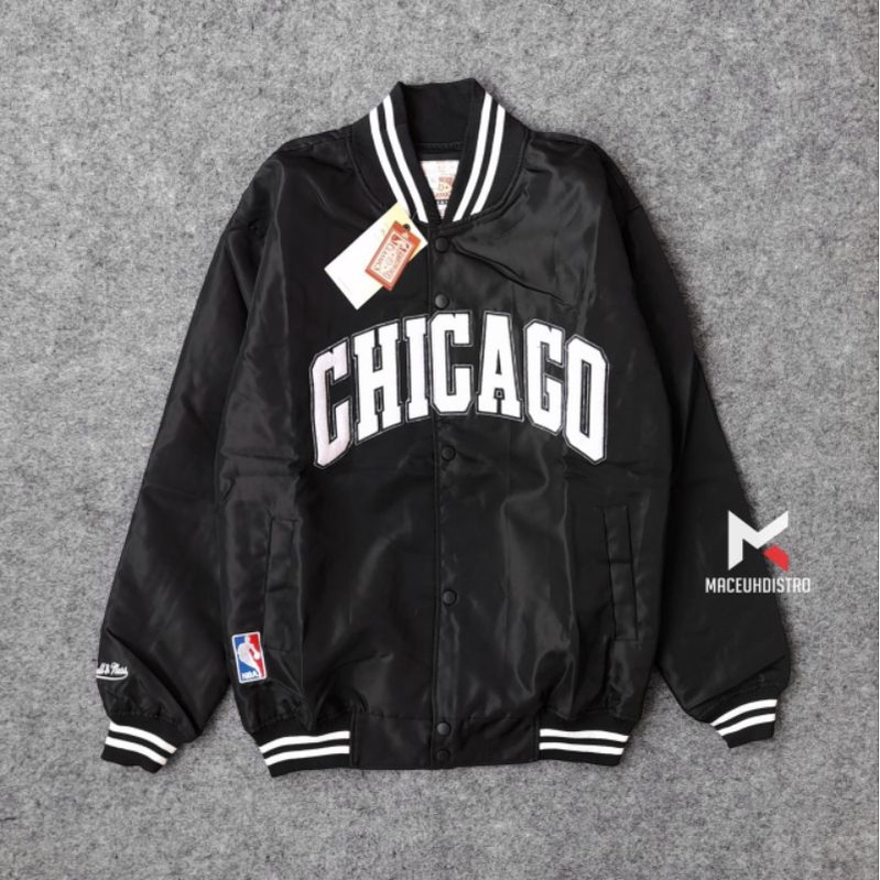 Jaket Chicago Bulls Unisex Heavyweight Satin Varsity Bomber NBA NFL MLB Chicago Bulls New York Yanke