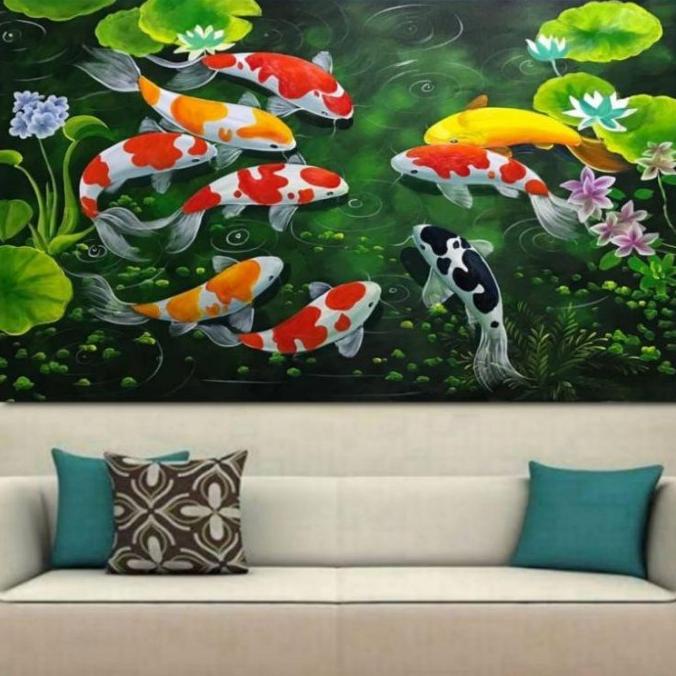 poster cetak hiasan dinding jumbo gambar pemandangan ikan koi ukuran
