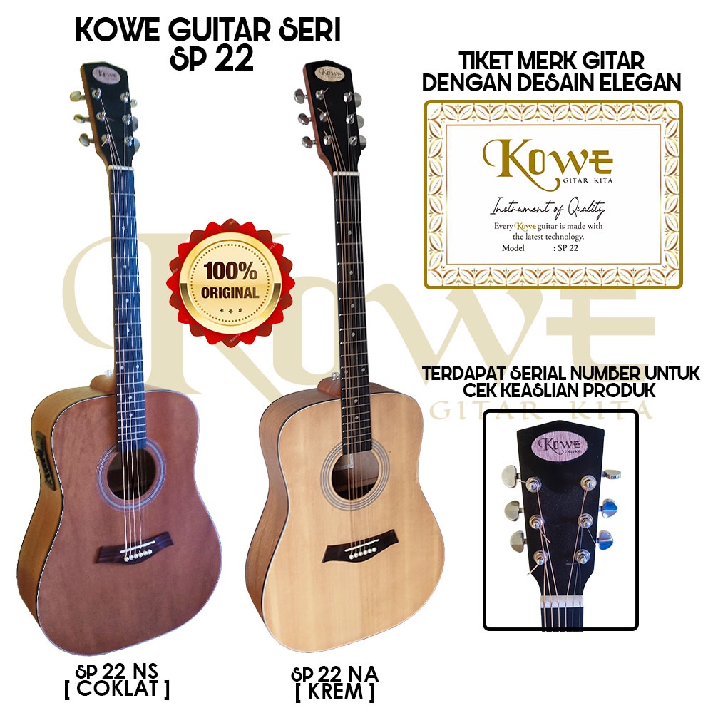 Gitar Akustik Elektrik Original merk KOWE GITAR Free Packing Kayu