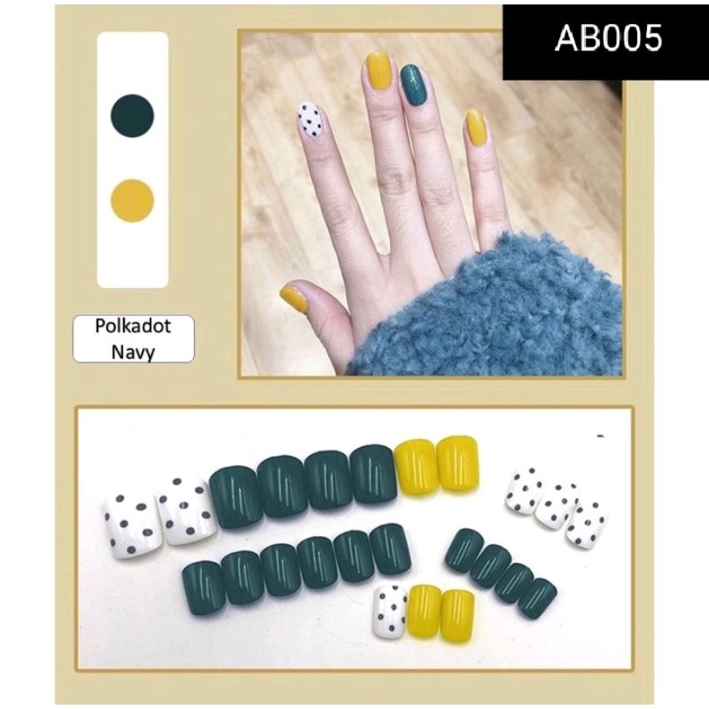 AB-005 | (24 pcs) Kuku Palsu Korea Fake Nail Cantik Lucu Cute Kawaii Murah Bagus Keren Nails Art Mod