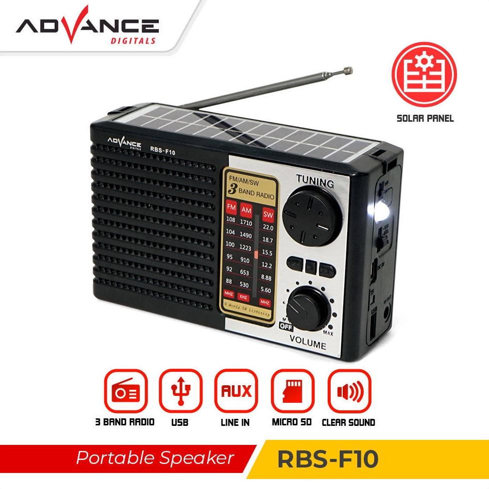 ADVANCE RBS-F10 SPEAKER RADIO LAMPU SENTER LED RADIO FM SUPPORT 3 BAND ,FM, AM, SW