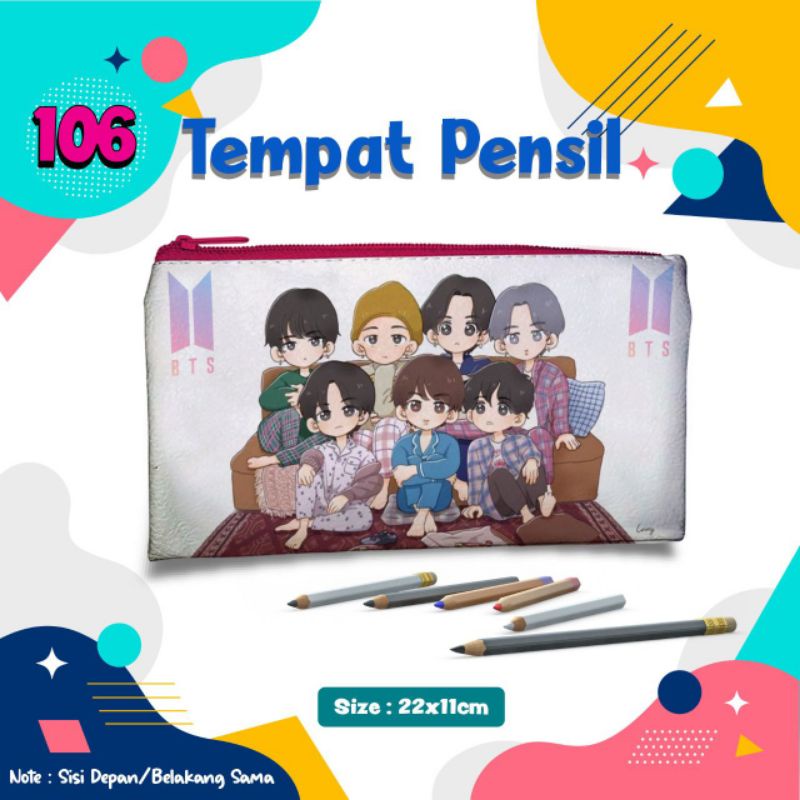 

BTS Cartoon Tempat Pensil 106 Pouch Custom Nama Foto Souvenir Kado Hadiah Wadah Kotak Dompet