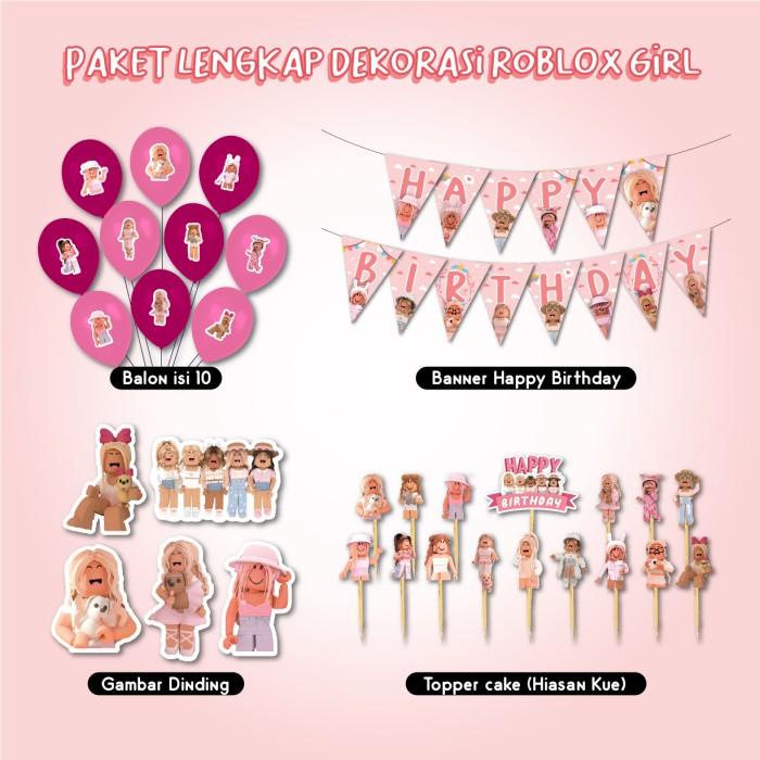 Terlaris Dekorasi Ultah Roblox Girl Cewe Hbd Happy Birthday Hiasan Banner Balon