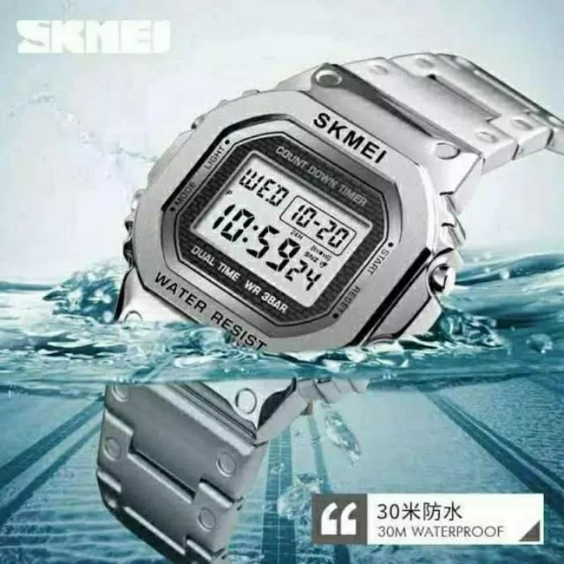 SKMEI 1456 ORIGINAL STAINLISS STEEL PRIA DIGITAL KASUAL JAM TANGAN SKMEI