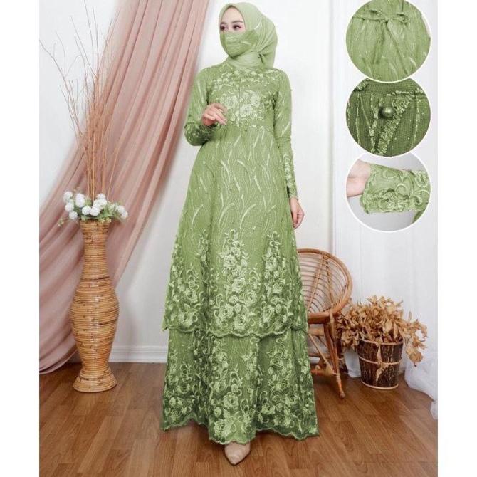 gamis busui tile tingkat/gamis full brukat/gamis brukat pesta