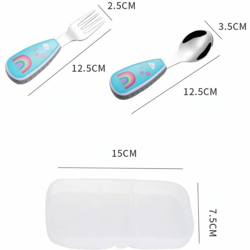 Sendok Garpu Anak Bayi Sendok Makan Baby Stainless Spoon Fork Motif Animal Cutlery Set Anak Kotak Sendok Case