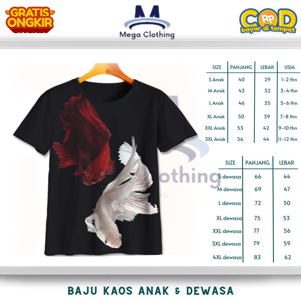 Kaos Binatang / Hewan Ikan Cupang Ikan Petarung Siam Ikan Laga Anak & Dewasa - Baju Couple Anak & De