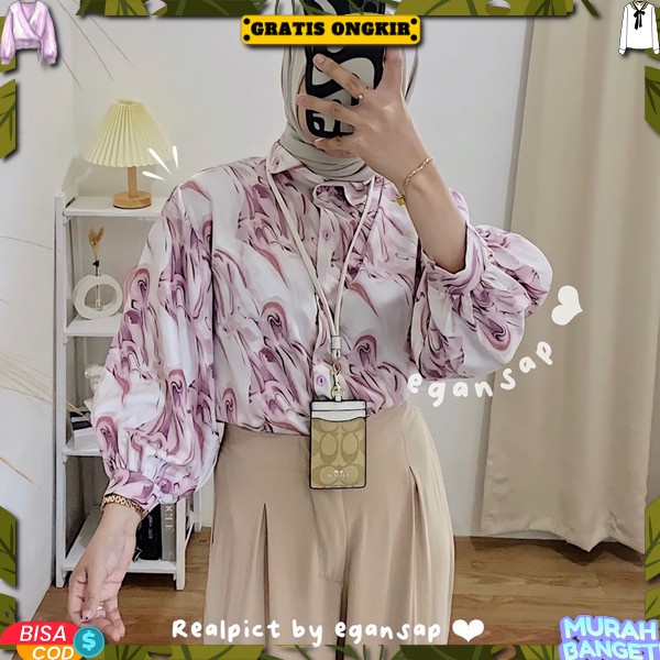 Shimer Tasyi Bangkok Shimmer Atasan Perempuqn Lengan Balon Kemejq Kantor Blouse Wanita Keren Atasqn 