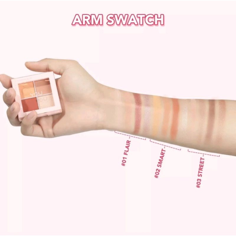 YOU Simplicity Eyeshadow Quad Makeup Palette 4 Warna Pigmented Glitter
