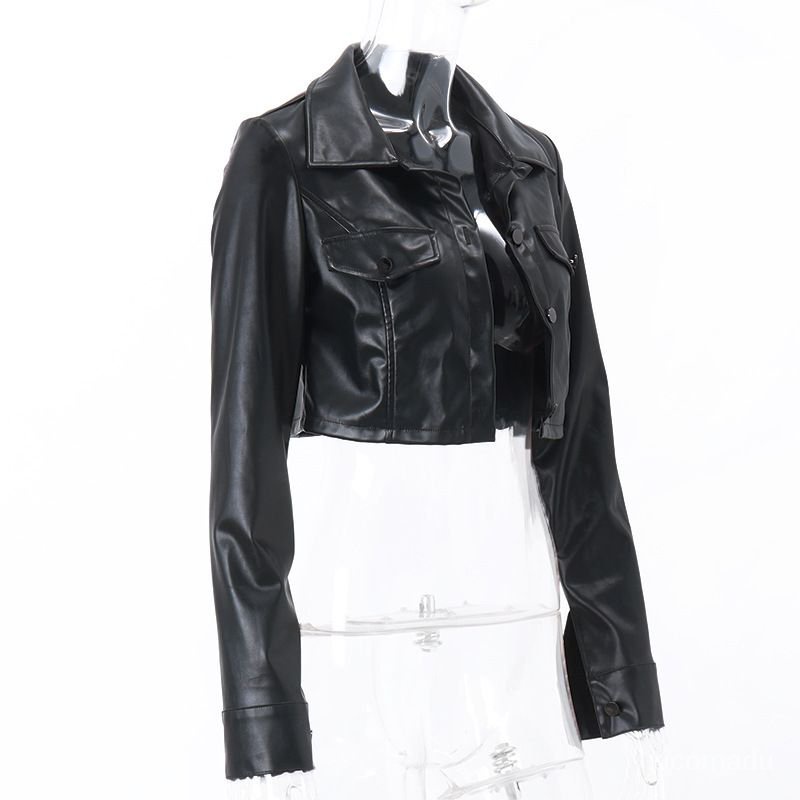 Jaket Kulit Sintetis Wanita Crop Kekinian Vegan PU Faux Synthetic Leather Korea/jaket crop import