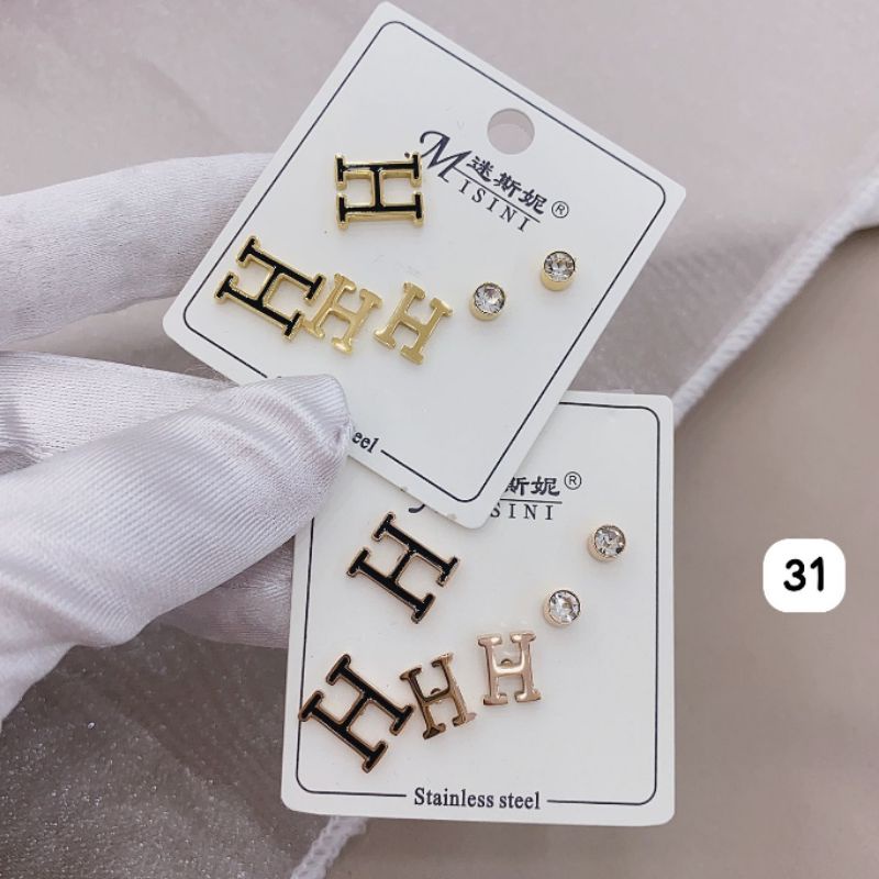 Anting Titanium asli 1 kap  isi 3set A031 Kilau mirip emas asli Premium Quality Anti karat anti alergi Stainless steel ori