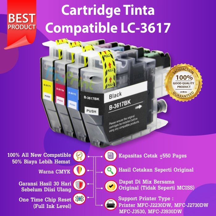 Terlaris Chip Cartridge Tinta Brothr Lc3617 Lc 3617 Printer Mfc-J3530Dw J3530