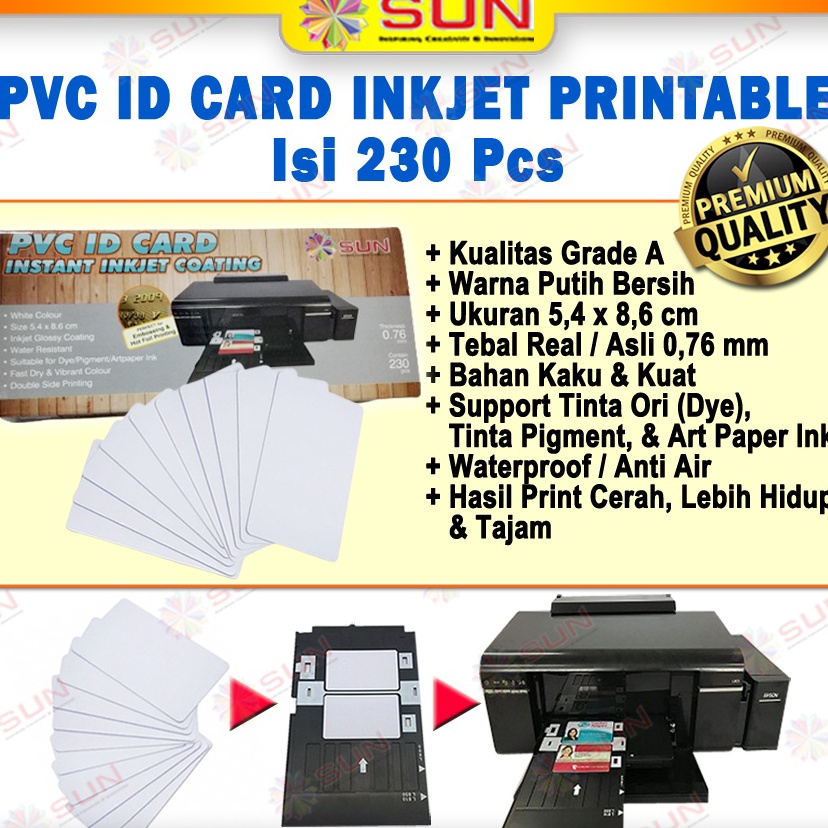 

Cek Inkjet PVC ID Card Grade A 0,76 White uk 8.6 x 5.4 cm isi 230 ( Kertas PVC ID Card Inkjet Printable untuk Tray Id Card L805, T60, L850, R230 )( Support epson ori 673 /dye/pigment/art paper ink ) Kejar Surprise