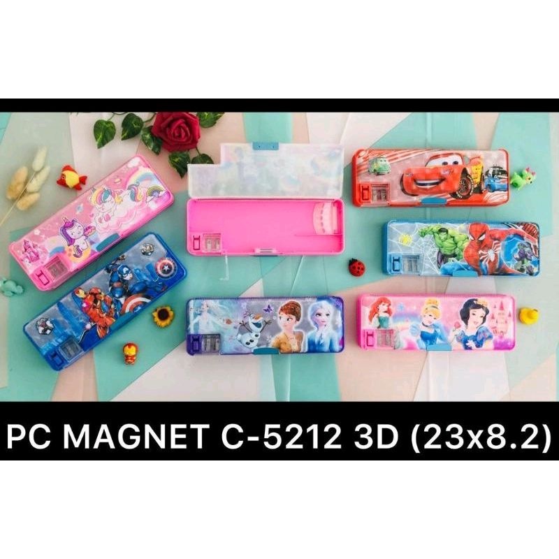 

tempat/kotak/tepak pensil magnet transparan bolak-balik 3D + rautan (C 5212)