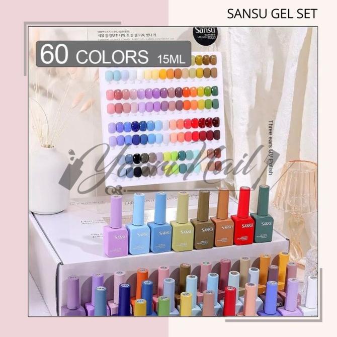 Sansu gel set 15ml color 60 warna kutek set nail gel paket gel polish