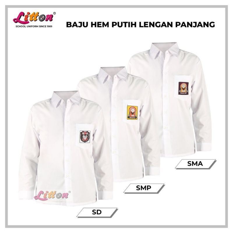 LITTON Baju Seragam Sekolah Lengan Panjang SD SMP SMA Polos / Seragam Sekolah Ukuran Jumbo Big Size