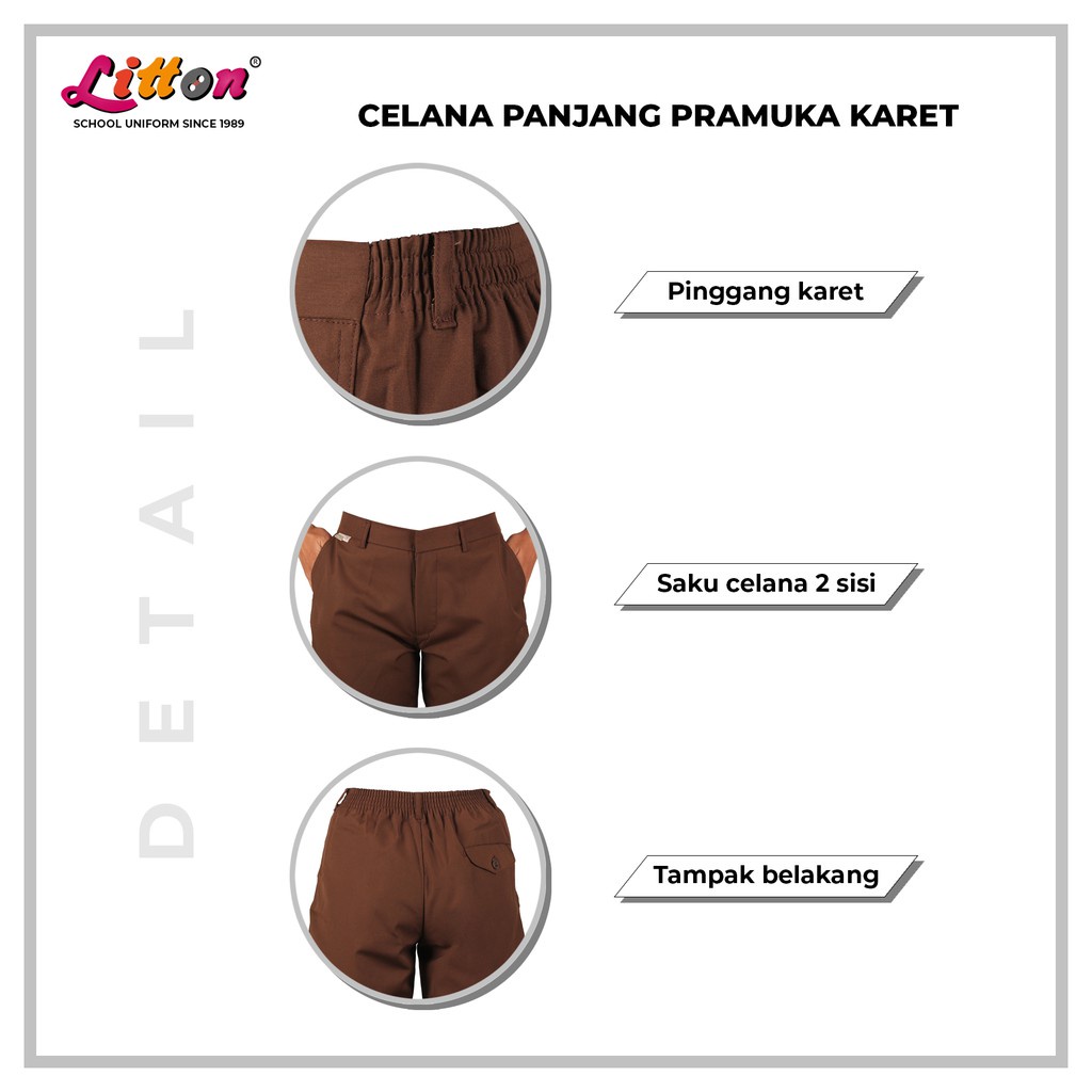 LITTON Celana Panjang Pramuka SD Pinggang Karet Coklat /  Seragam Sekolah Pramuka