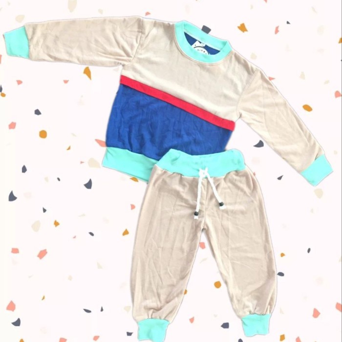 Setelan set sweater jogger anak 3-4 tahun tebal baby terry bahan adem