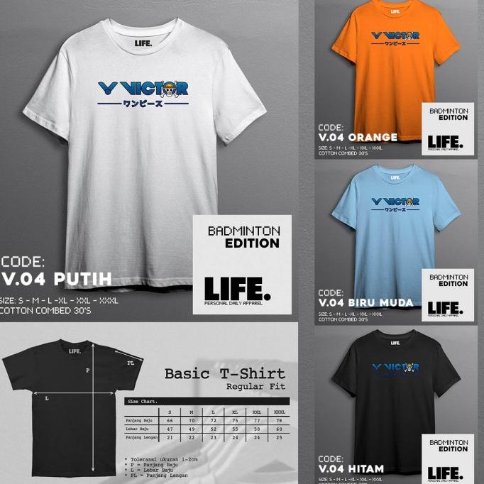 Kaos Victor x One Piece Bulutangkis Badminton Katun Combed DTF