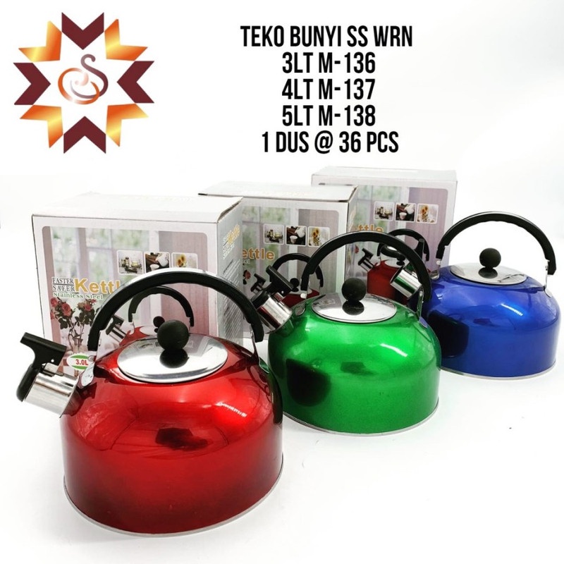 Teko Bunyi Warna SS Teko Air Siul Ketel Siul Tebal Stainless Steel Whistling Kettle