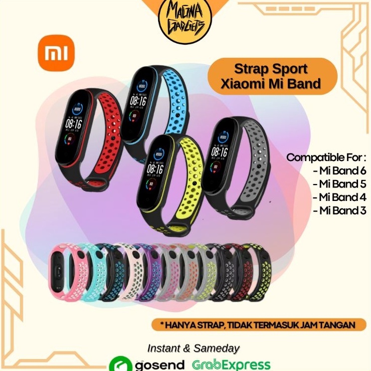 Kirim Hari Ini Strap Sports Xiaomi Mi Band 6/5/4/3 Smartband - Tali Jam Tangan Sporty Xiaomi Mi Band