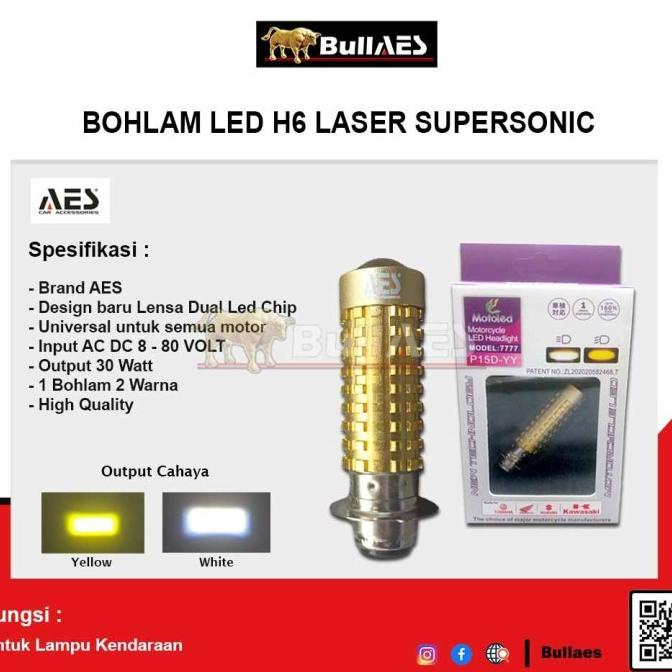 Bohlam Lampu Led Depan H6 Laser 2Warna Putih Kuning 26Watt Mrek Aes