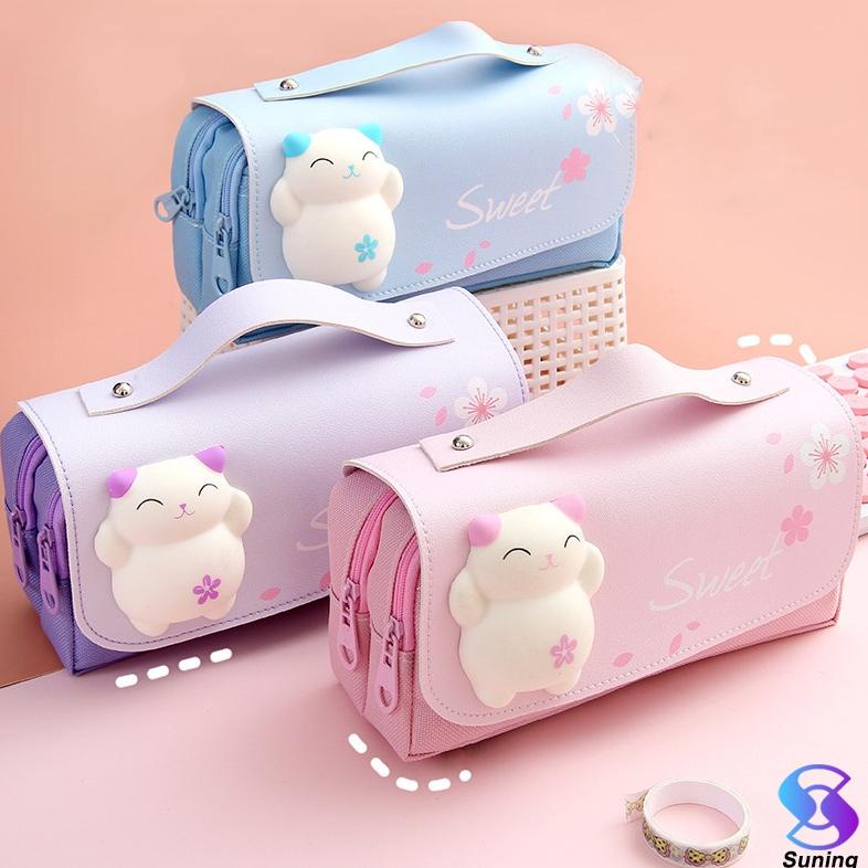 

( BAYAR DITEMPAT ) Kotak pensil dekompresi perempuan lucu lembut lucu anak-anak siswa sekolah dasar berkapasitas besar dengan dekompresi multi-fungsi gadis super imut jantung 3D net merah ins pasang siswa sekolah menengah pertama Jepang kecil segar anak
