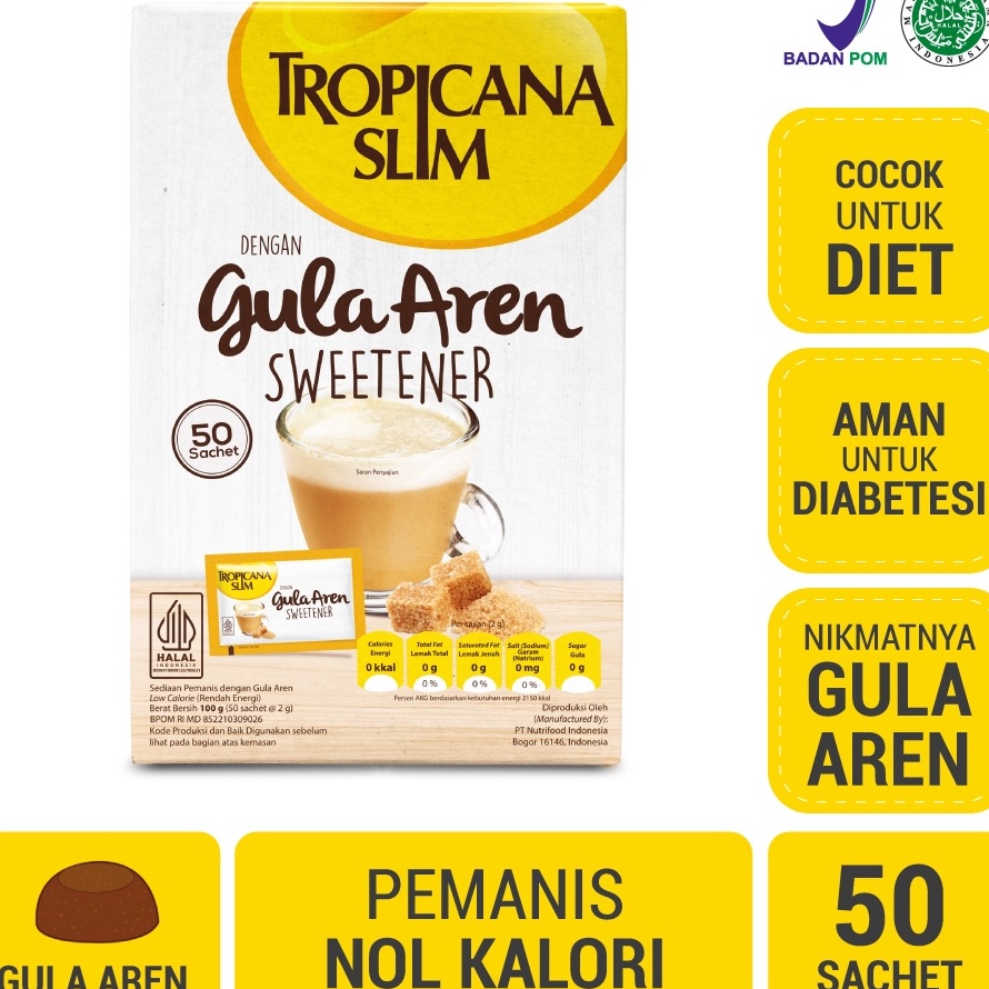 

Promo ✔️ Tropicana Slim Sweetener Gula Aren 50 sachet - Pemanis untuk Bantu Batasi Gula