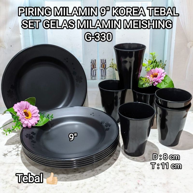 PIRING MELAMIN KOREA TEBAL SET GELAS
