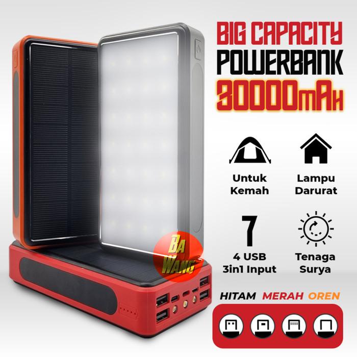 Powerbank Powerbank Solar 30000Mah 4 Usb + 3 Input Lampu Spotlight Sorot Led