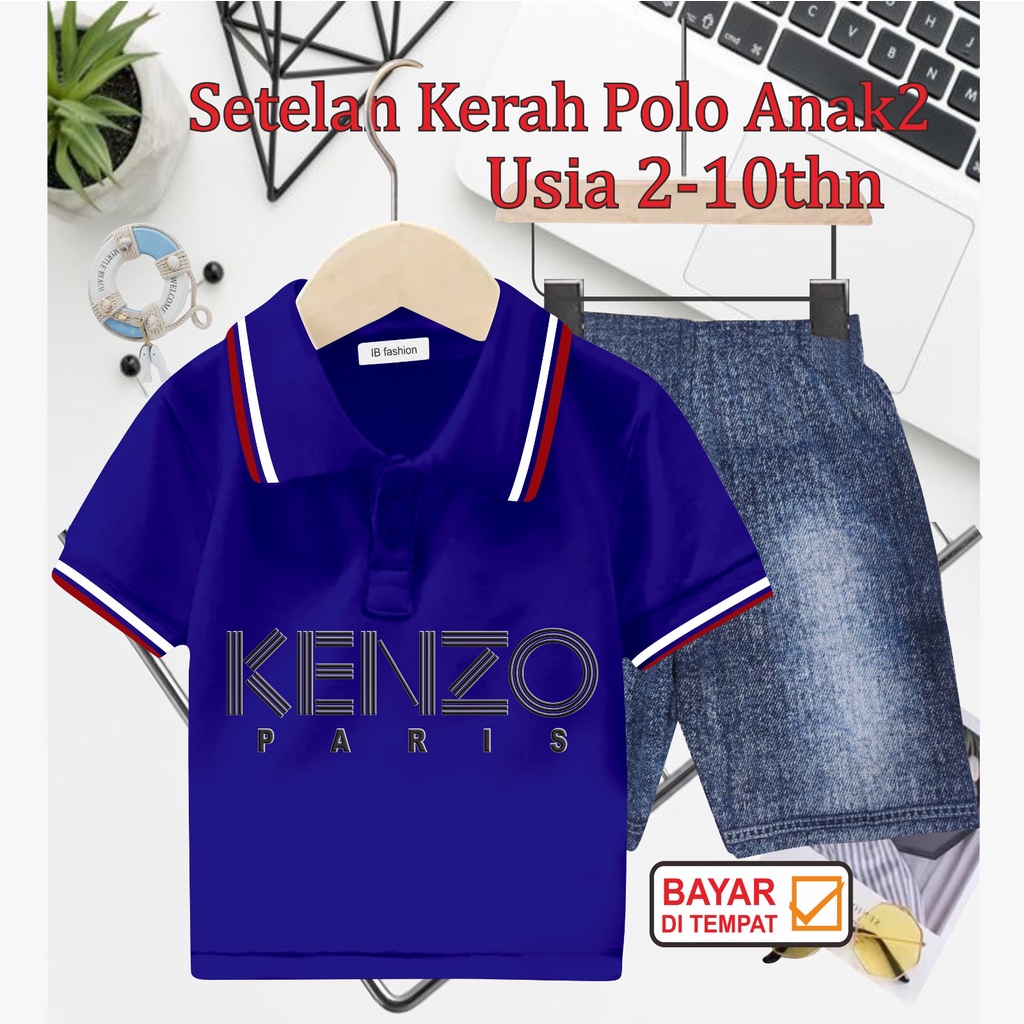 ((IB))SETELAN ANAK2 KERAH POLO SEMI JEANS/K3NZ0 DIGITAL SABLON