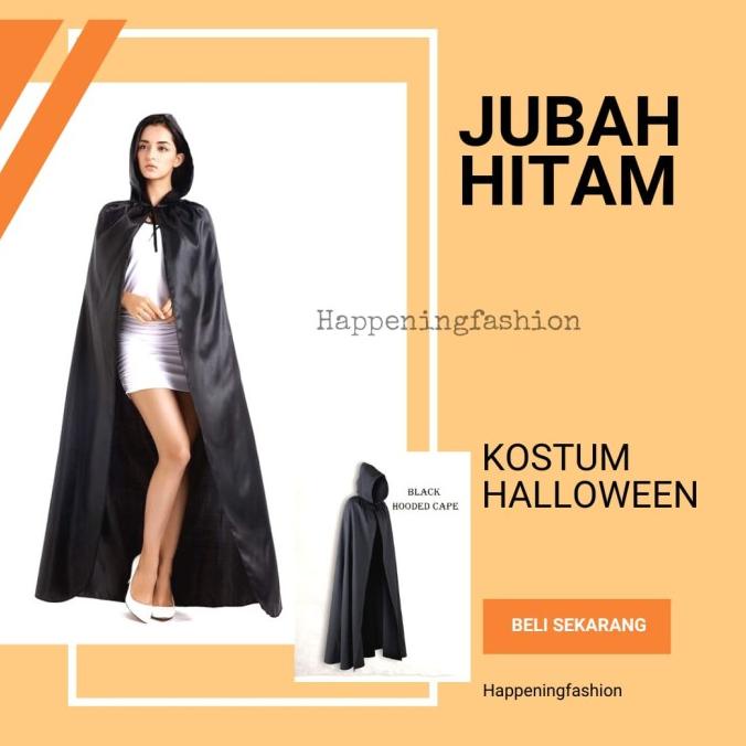 Cosplay Jubah Hitam Polos Plus Hoodie Kostum Halloween Pria Dan Wanita